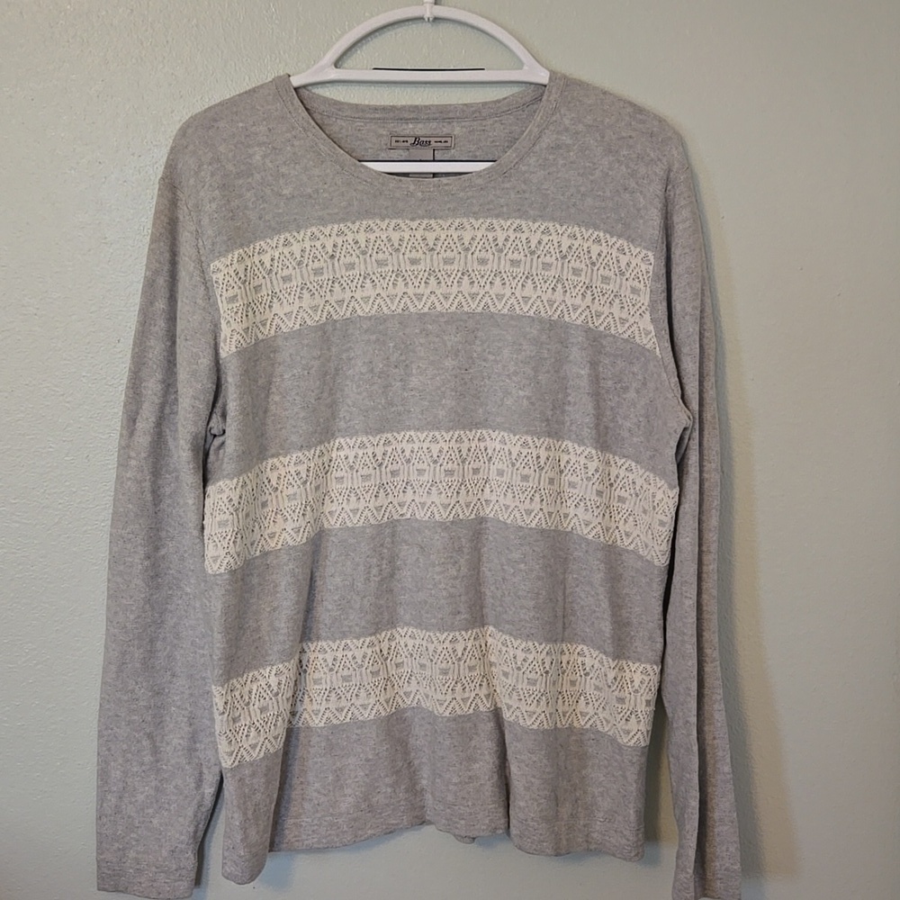 G.H. Bass | Gray And Lace Light Cotton Sweater Size Large